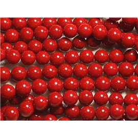 Thread 39cm approx 63pc - Mother of Pearl Beads 6mm Balls Bright Cherry Red 