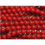 Fil 39cm 63pc env - Perles Nacre Boules 6mm Rouge vif Cerise