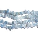 Fil 80cm 285pc env - Perles Pierre - Aigue Marine Chips Rocailles 4-10mm Bleu clair blanc