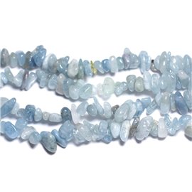 Fil 80cm 285pc env - Perles Pierre - Aigue Marine Chips Rocailles 4-10mm Bleu clair blanc
