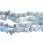 Fil 80cm 285pc env - Perles Pierre - Aigue Marine Chips Rocailles 4-10mm Bleu clair blanc