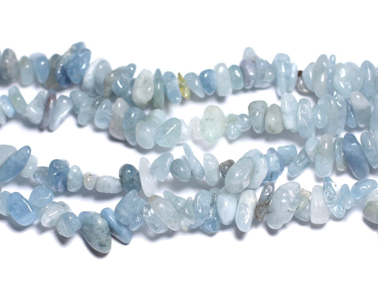 Fil 80cm 285pc env - Perles Pierre - Aigue Marine Chips Rocailles 4-10mm Bleu clair blanc