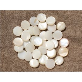 Fil 39cm 35pc environ - Perles Coquillage Nacre naturelle ronds plats Palets 9-10mm Blanc irisé