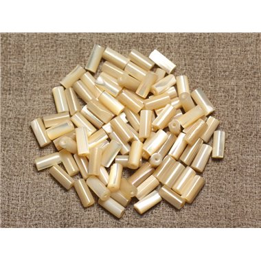 Fil 39cm 46pc env - Perles Nacre naturelle beige irisée Tubes 8x4mm 