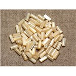 Fil 39cm 46pc env - Perles Nacre naturelle beige irisée Tubes 8x4mm 