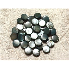 Filo 39 cm circa 35 pz - Nacre Pearls Palets 9-10 mm nero grigio 