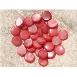 Thread 39cm approx 35pc - Nacre Pearls 9-10mm Palets Red Pink Coral Peach 