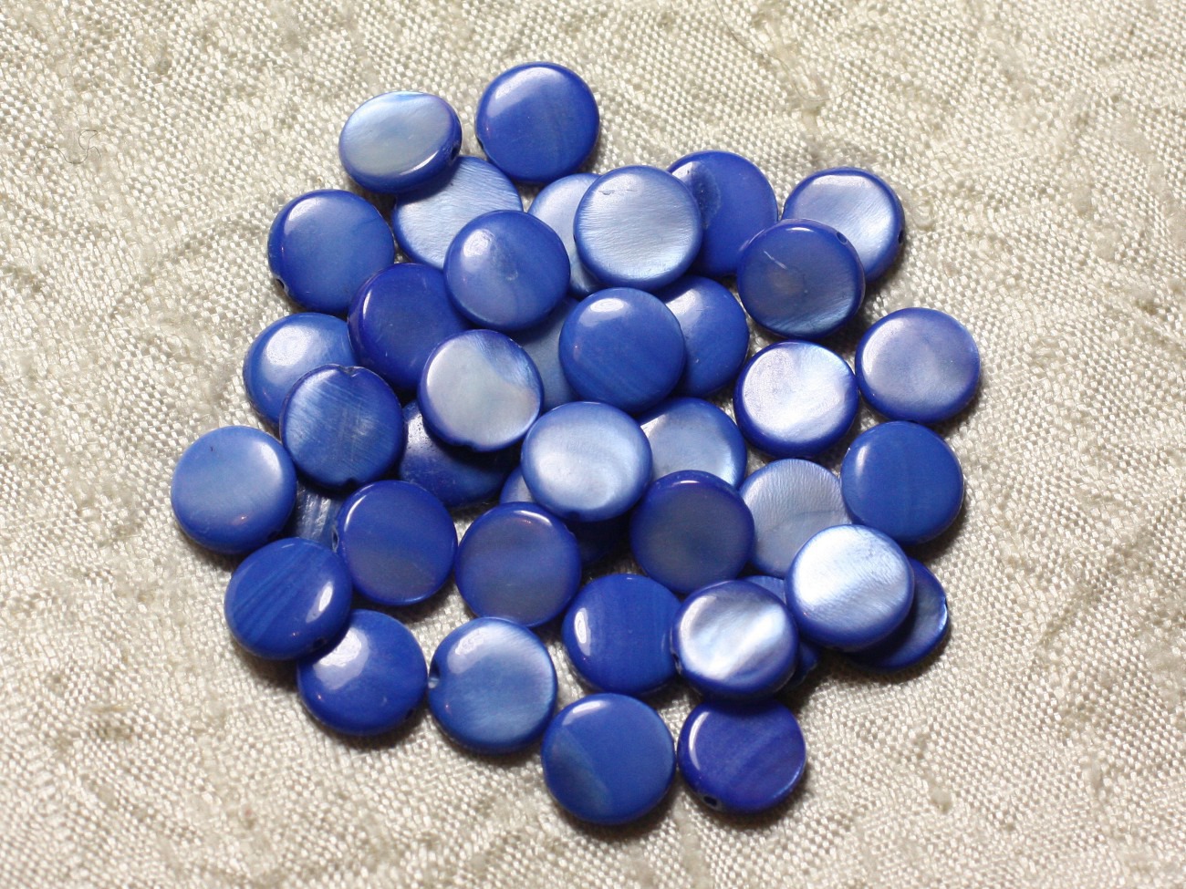 Fil 39cm 35pc env - Perles Nacre Palets 9-10mm Bleu Roi 