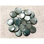 Fil 39cm 24pc env - Perles Nacre Palets 14-15mm gris noir 