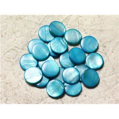 Fil 39cm 24pc env - Perles Nacre Palets 14-15mm Bleu Turquoise 