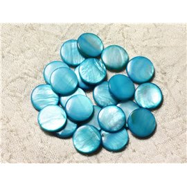 Rijg ongeveer 39 cm 24st - Nacre Pearls Palets 14-15 mm Turquoise Blauw 