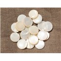 Fil 39cm 25pc env - Perles Nacre blanche naturelle Ronds Palets 15mm 