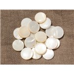 Fil 39cm 25pc env - Perles Nacre naturelle Ronds Palets 15mm Blanc