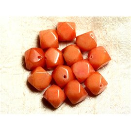 Thread 39cm approx 25pc - Stone Beads - Faceted Jade Cubes 14-15mm Orange 