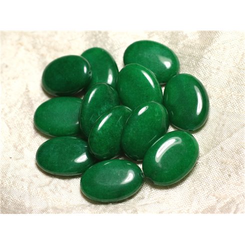 Fil 39cm 14pc env - Perles de Pierre - Jade grands Ovales 25x18mm Vert Empire 