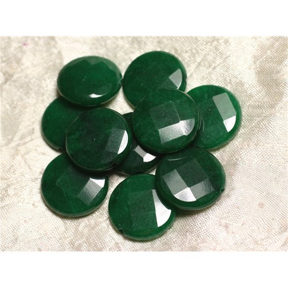 Fil 39cm 15pc env - Perles de Pierre - Jade grands Palets Facettés 25mm Vert sapin 