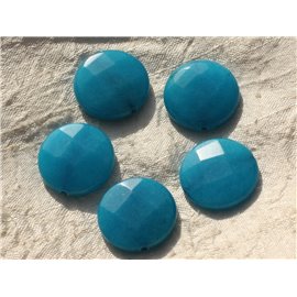 Thread 39cm approx 15pc - Stone Beads - Large Jade Faceted Palets 25mm Turquoise Blue 