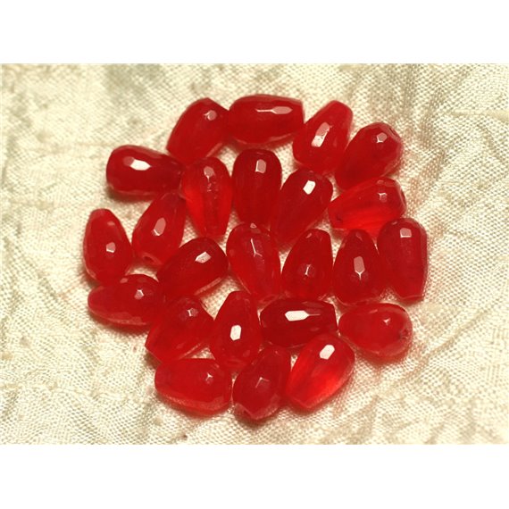 Fil 39cm 31pc env - Perles de Pierre - Jade Gouttes Facettées 12x8mm Rouge 