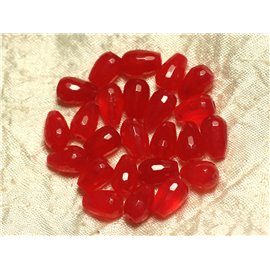 Fil 39cm 31pc env - Perles de Pierre - Jade Gouttes Facettées 12x8mm Rouge 