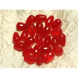 Thread 39cm 31pc approx - Stone Beads - Jade Faceted Drops 12x8mm Red 