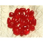 Fil 39cm 31pc env - Perles de Pierre - Jade Gouttes Facettées 12x8mm Rouge 