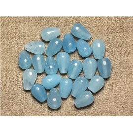 Filo 39 cm 31 pz circa - Perline di pietra - Gocce di giada sfaccettate 12x8 mm Azzurro 