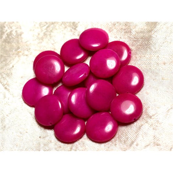 Fil 39cm 20pc env - Perles de Pierre - Jade Palets 18mm Rose Fuchsia 