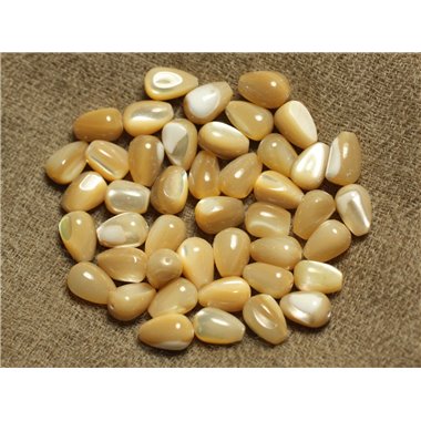 Fil 39cm 41pc env - Perles Nacre naturelle beige irisée Gouttes 9x6mm 