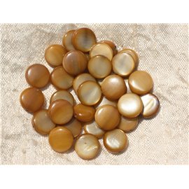 Fil 39cm 35pc environ - Perles Coquillage Nacre Palets Ronds plats 9-10mm Marron Bronze Doré