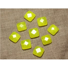 Hilo 39cm 27pc aprox - Cuentas de Piedra - Cuadrados Facetados Jade 14mm Amarillo Neón 