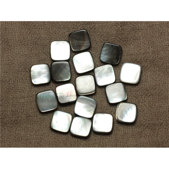 Fil 39cm 32pc env - Perles Nacre noire naturelle Carrés 12mm