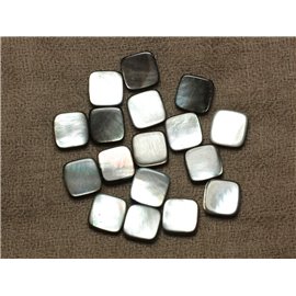 Thread 39cm 31pc approx - Natural black mother-of-pearl Beads 12mm squares 