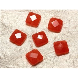 Thread 39cm 27pc approx - Stone Beads - Jade Faceted Square 14mm Orange 