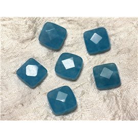Thread 39cm 27pc approx - Stone Beads - Jade Faceted Squares 14mm Blue 