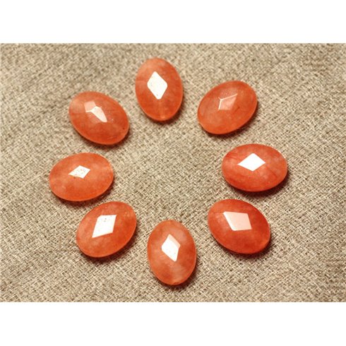 Fil 39cm 27pc env - Perles de Pierre - Jade Ovales Facettés 14x10mm Orange 