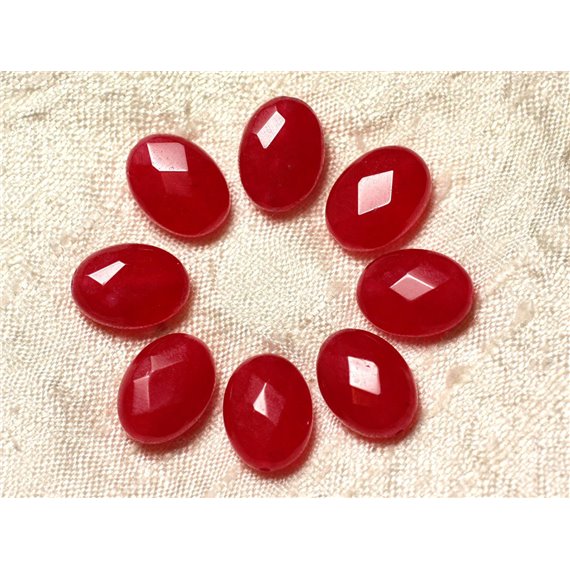 Fil 39cm 27pc env - Perles de Pierre - Jade Ovales Facettés 14x10mm Rouge 