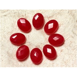 Thread 39cm 27pc approx - Stone Beads - Faceted Jade Oval 14x10mm Red 