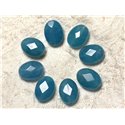 Fil 39cm 27pc env - Perles de Pierre - Jade Ovales Facettés 14x10mm Bleu 