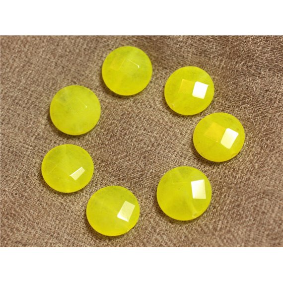 Fil 39cm 27pc env - Perles de Pierre - Jade Palets Facettés 14mm Jaune Fluo 