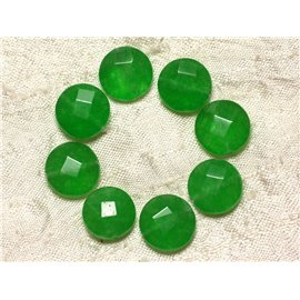 Thread 39cm 27pc approx - Stone Beads - Jade Faceted Palets 14mm Green 