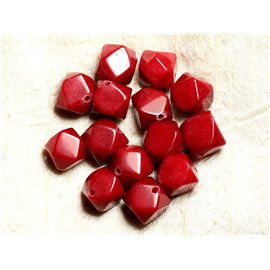 Thread 39cm approx 25pc - Stone Beads - Faceted Jade Cubes 14-15mm Red 