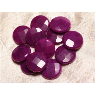Fil 39cm 15pc env - Perles de Pierre - Jade grands Palets Facettés 25mm Violet Magenta 