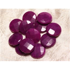 Thread 39cm approx 15pc - Stone Beads - Large Jade Faceted Palets 25mm Purple Magenta 
