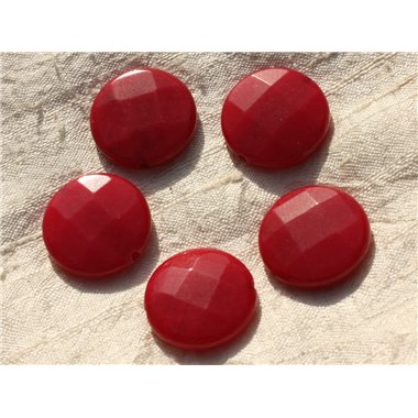 Fil 39cm 15pc env - Perles de Pierre - Jade grands Palets Facettés 25mm Rouge 