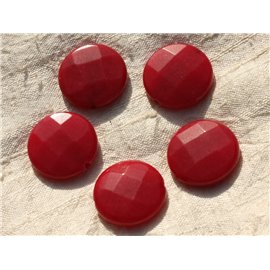 Fil 39cm 15pc env - Perles de Pierre - Jade grands Palets Facettés 25mm Rouge 