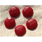 Fil 39cm 15pc env - Perles de Pierre - Jade grands Palets Facettés 25mm Rouge 