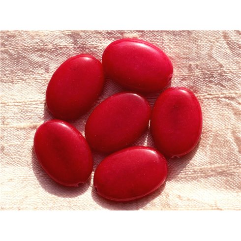 Fil 39cm 14pc env - Perles de Pierre - Jade grands Ovales 25x18mm Rouge Rose Framboise 