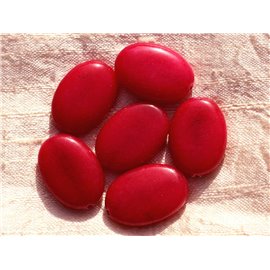 Thread 39cm approx 14pc - Stone Beads - Large Jade Oval 25x18mm Red Pink Raspberry 