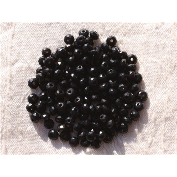 Fil 39cm 140pc env - Perles de Pierre - Jade Rondelles Facettées 4x2mm Noir 