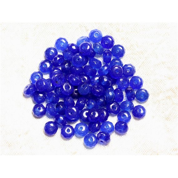 Fil 39cm 90pc env - Perles de Pierre - Jade Rondelles Facettées 6x4mm Bleu Roi 